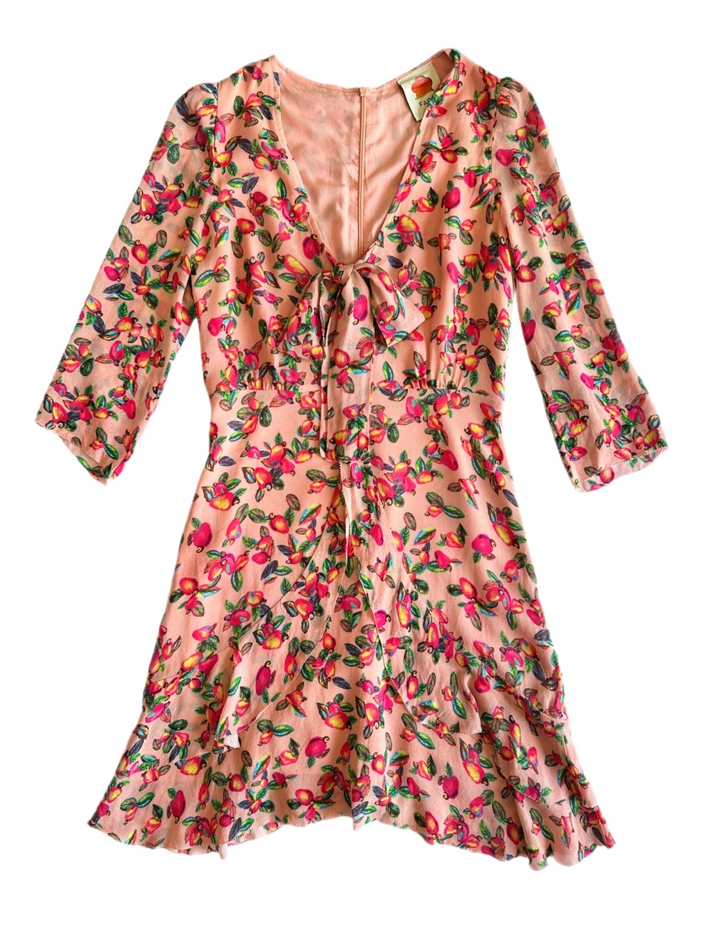 LAST CHANCE | FARM Rio Fruit Print Tie Front Ruffle Mini Dress XS - Picture 2 of 8